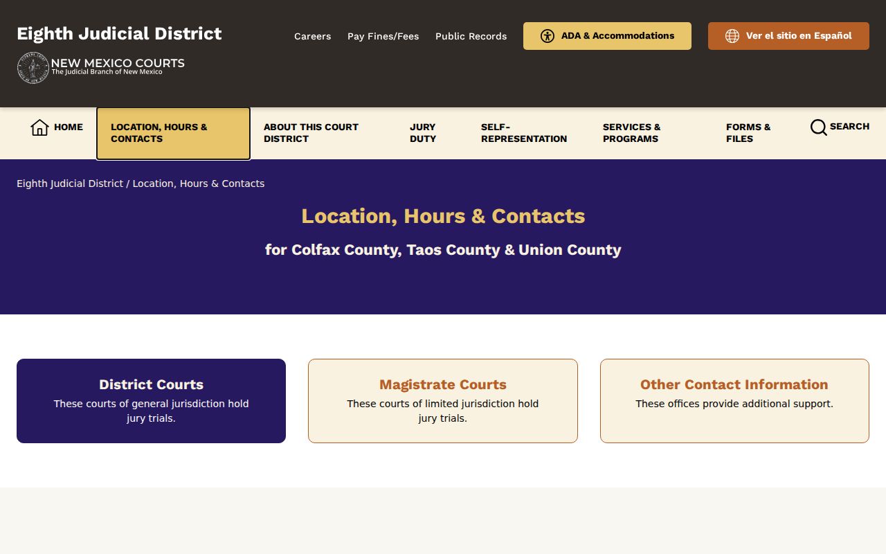 Eighth Judicial District courthouse contact block in Taos County