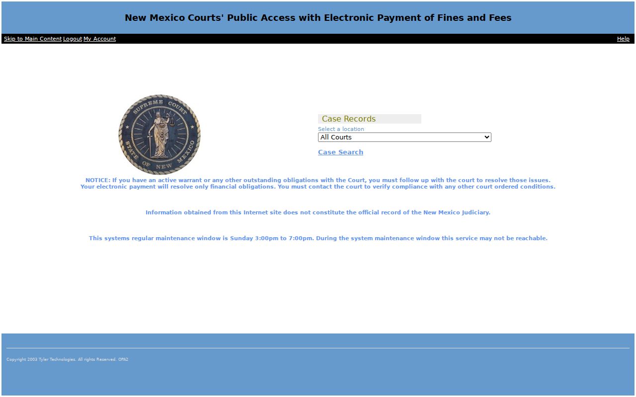Taos County warrant lookup landing disclaimer and case search