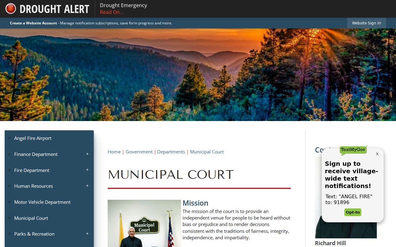 Angel Fire municipal court contact for Angel Fire warrant records in Taos County