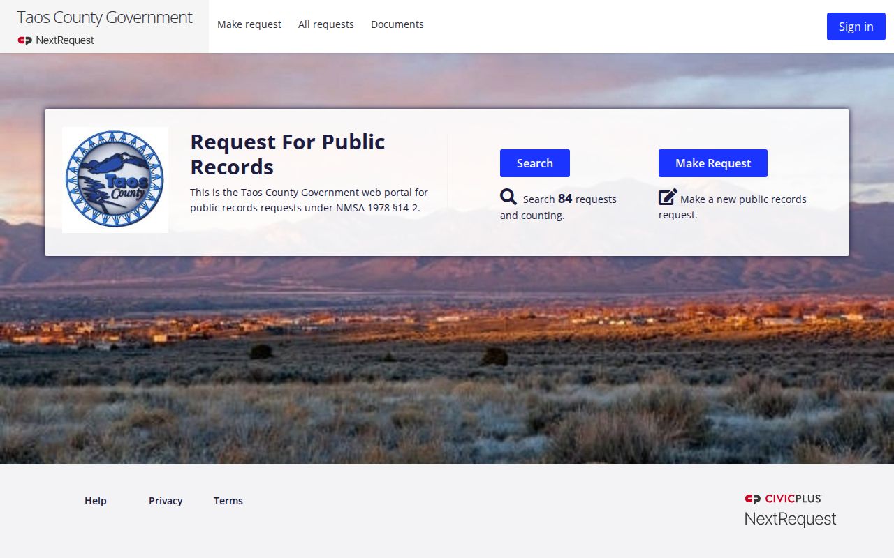 Taos County public-record request portal link