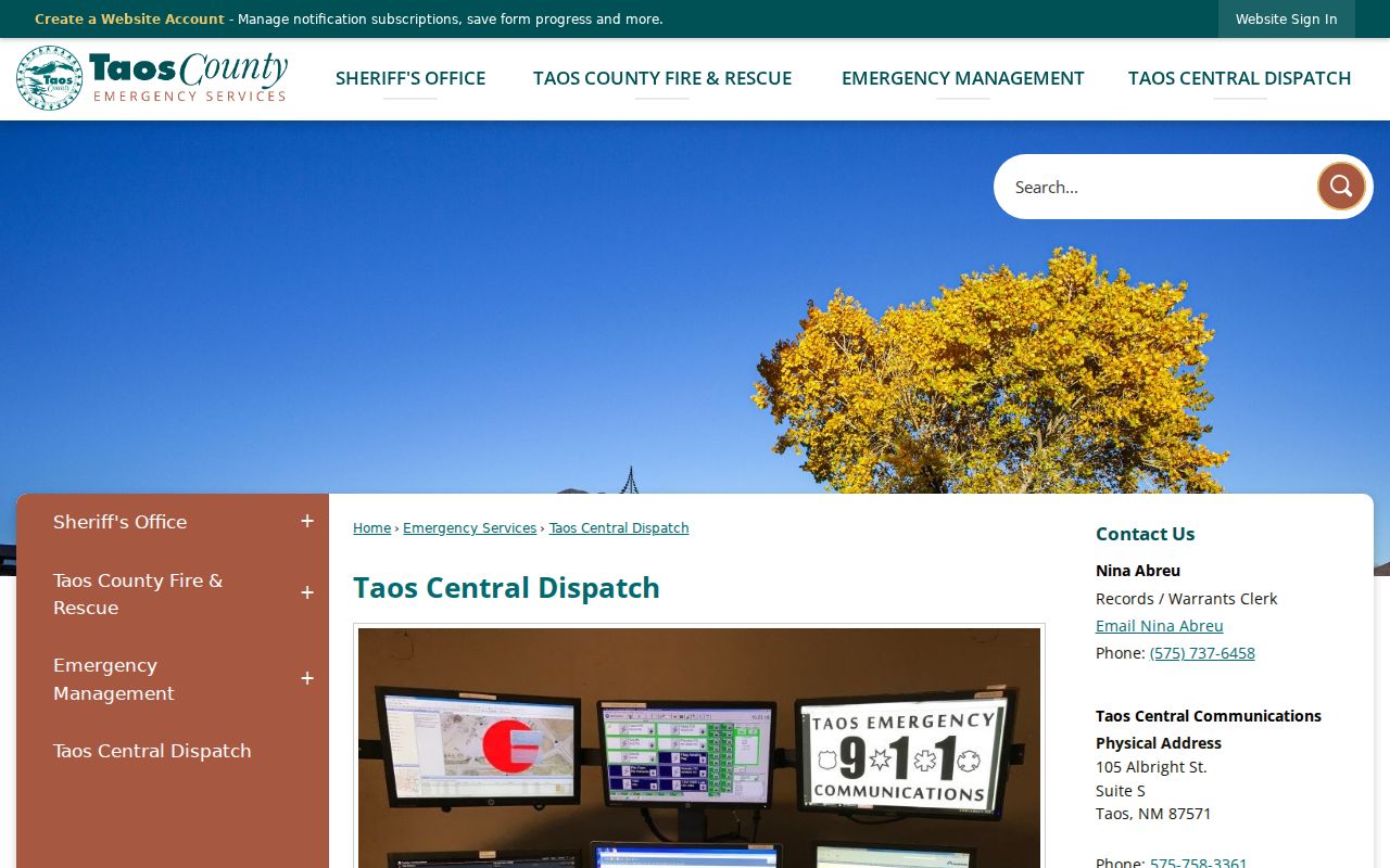 Taos County Central Dispatch records and warrants contact